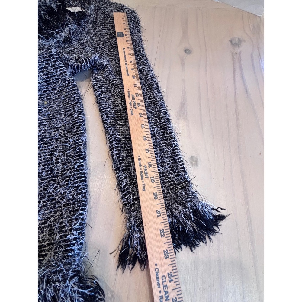 St John Collection Marie Gray Black White Eyelash Knit Fringed Duster Coat 12 - Picture 11 of 14